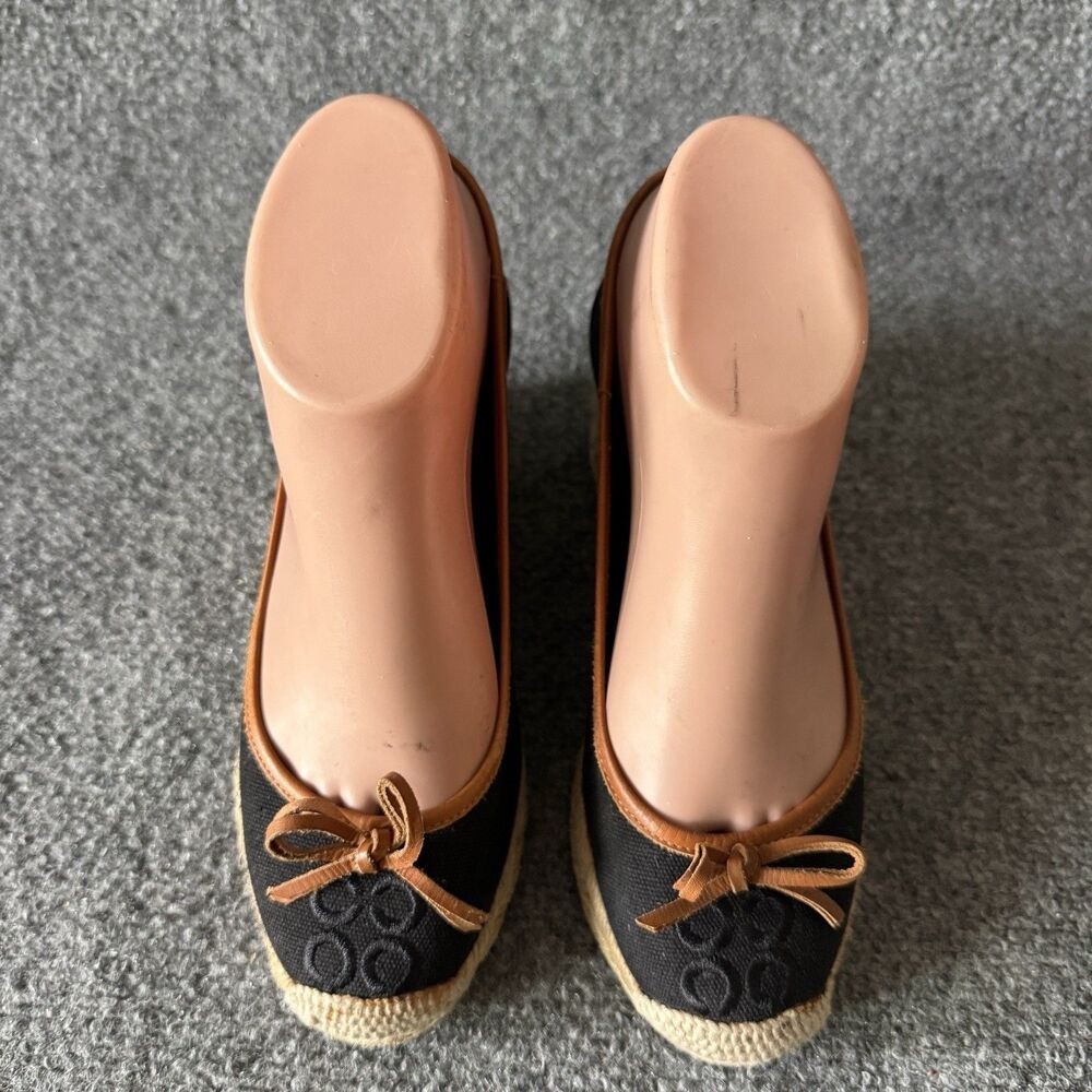 Coach Ireena Espadrille Wedge Black Canvas Slip-On Logo Bow Heel Women’s 6